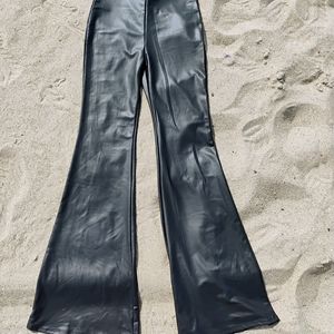Black Faux Leather Flare Pants